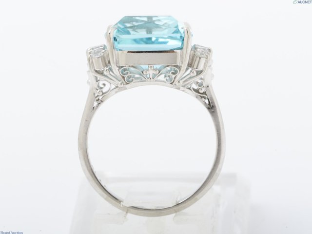 PT900 Aquamarine Ring 11.12ct with 0.27ct Diamond Accents – Vintage Japanese Platinum Setting