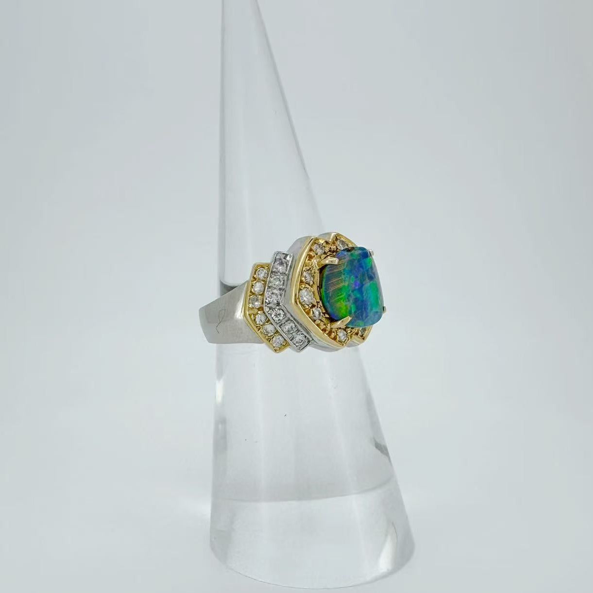 PT900 18K Natural Black Opal Diamond Ring