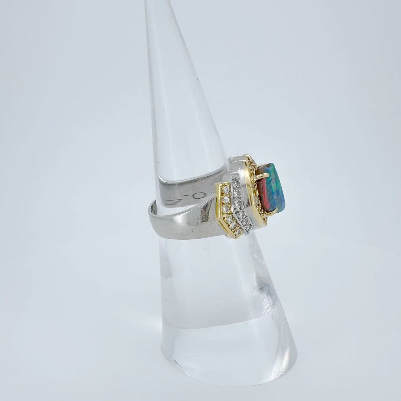 PT900 18K Natural Black Opal Diamond Ring