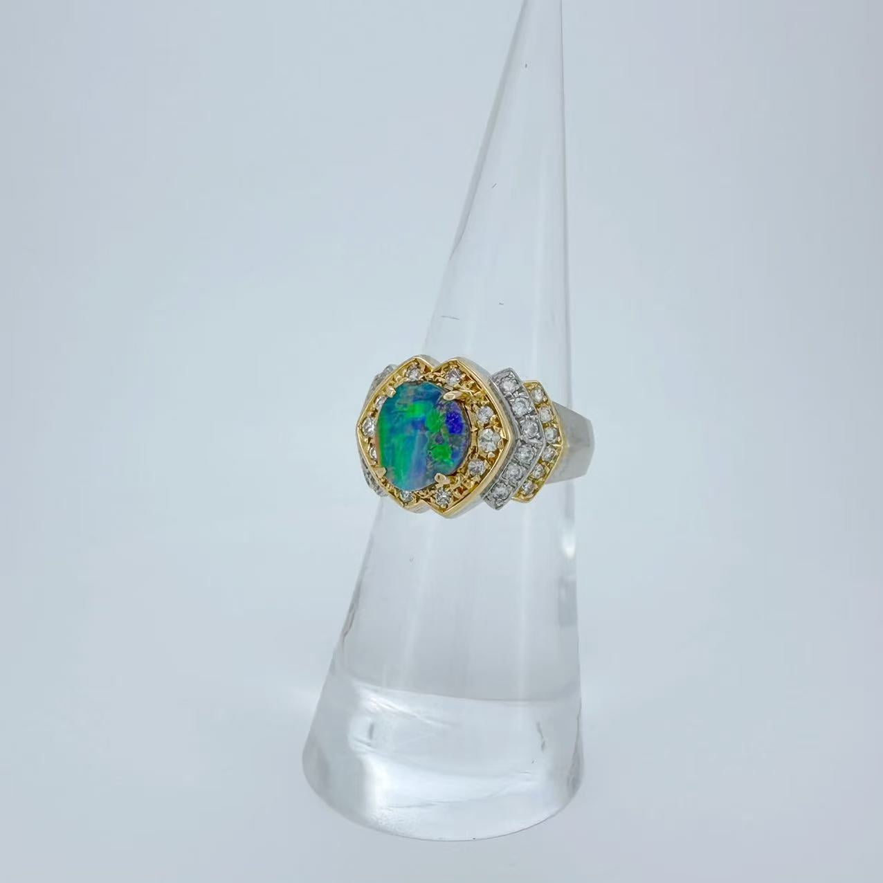 PT900 18K Natural Black Opal Diamond Ring