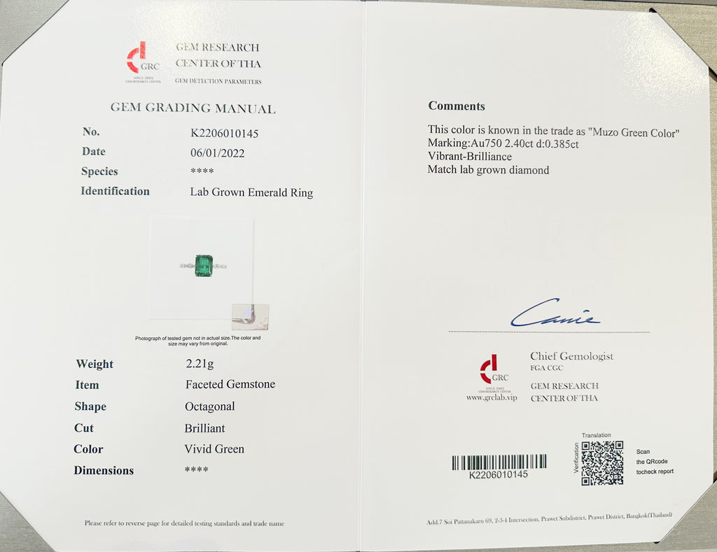 18K Gold Lab-Grown Emerald Diamond Ring