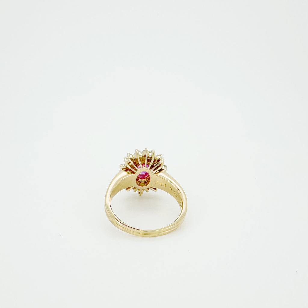 18K Gold Pink Sapphire Diamond Halo Ring