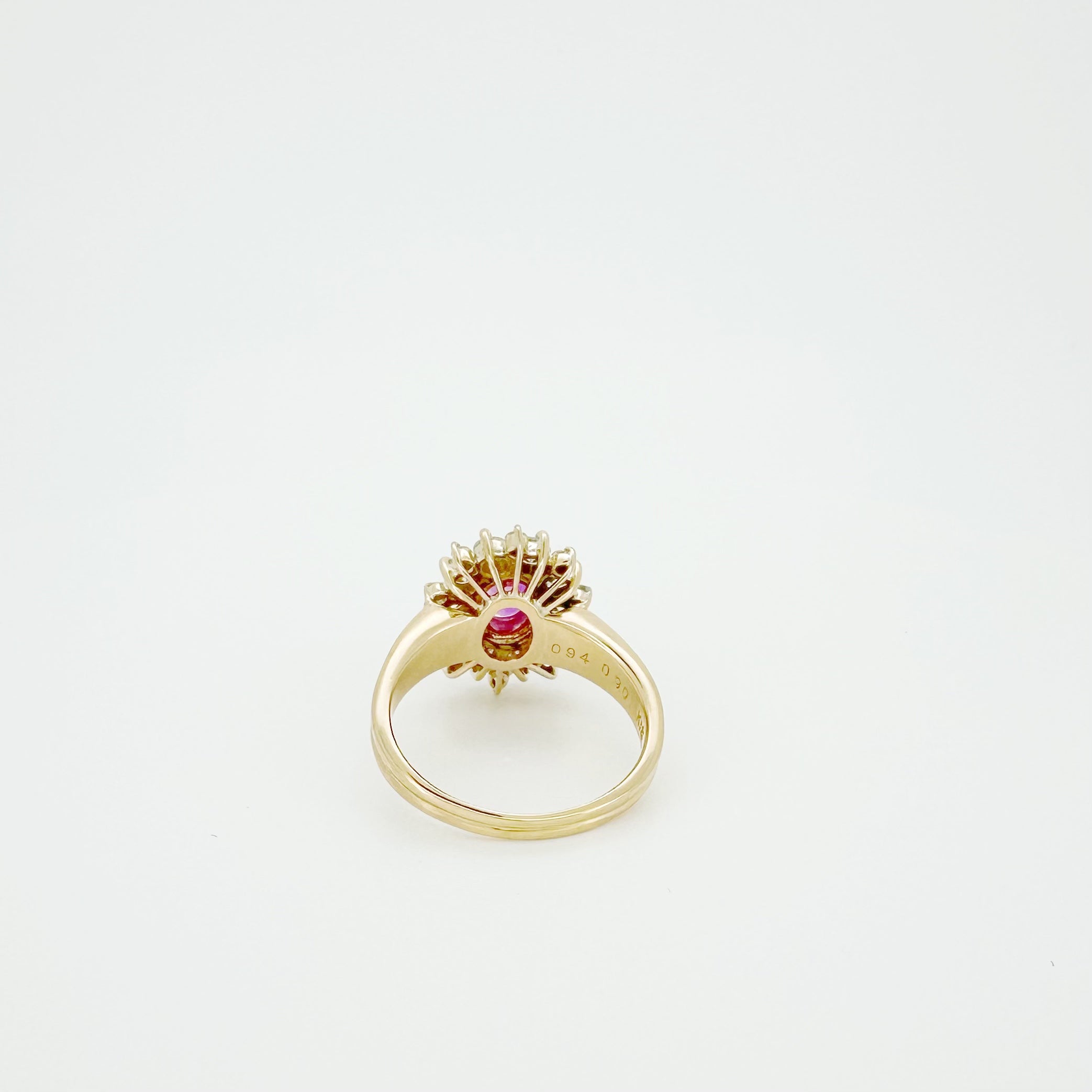 18K Gold Pink Sapphire Diamond Halo Ring