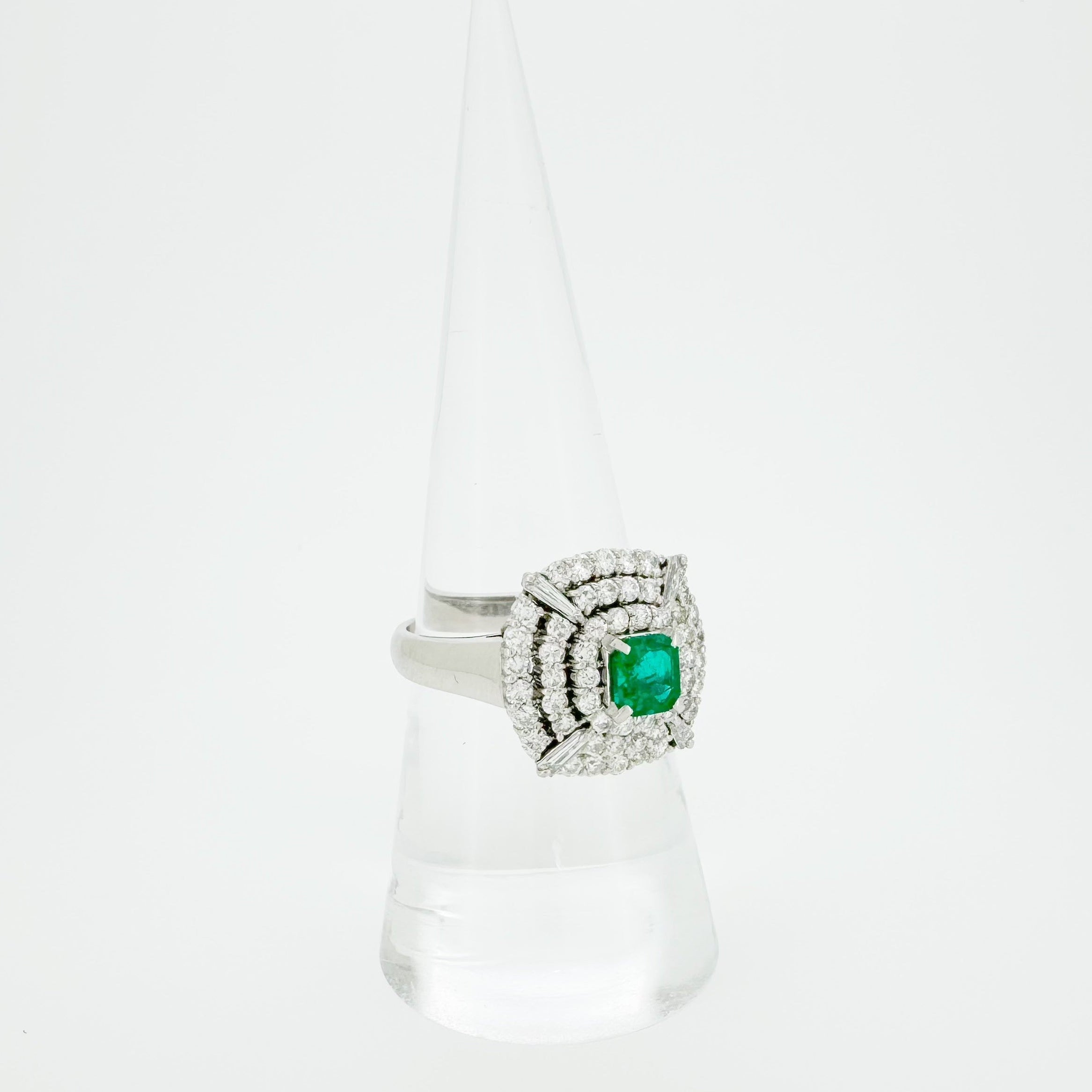 PT900  0.50ct Emerald 1.05ct Diamond Ring