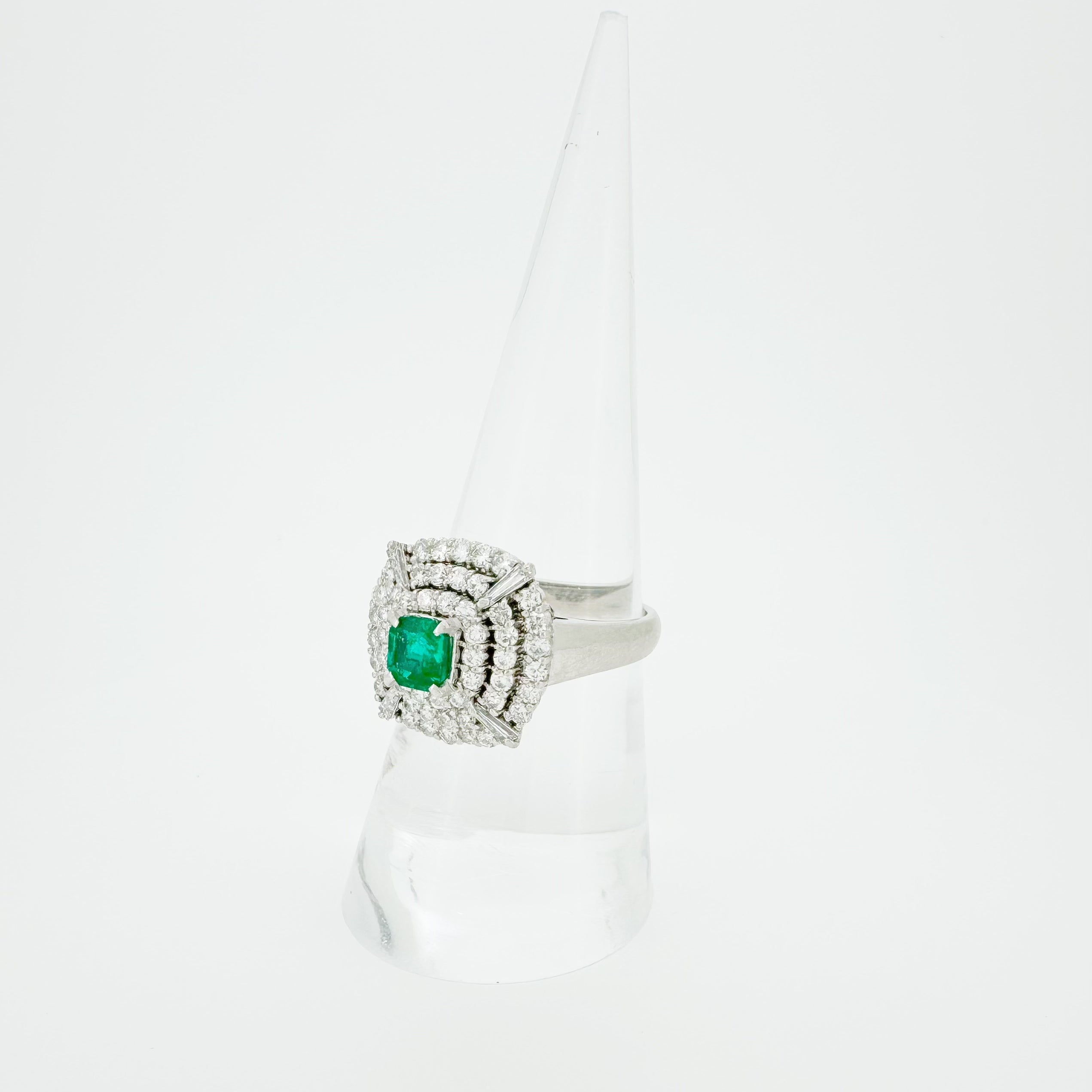 PT900  0.50ct Emerald 1.05ct Diamond Ring