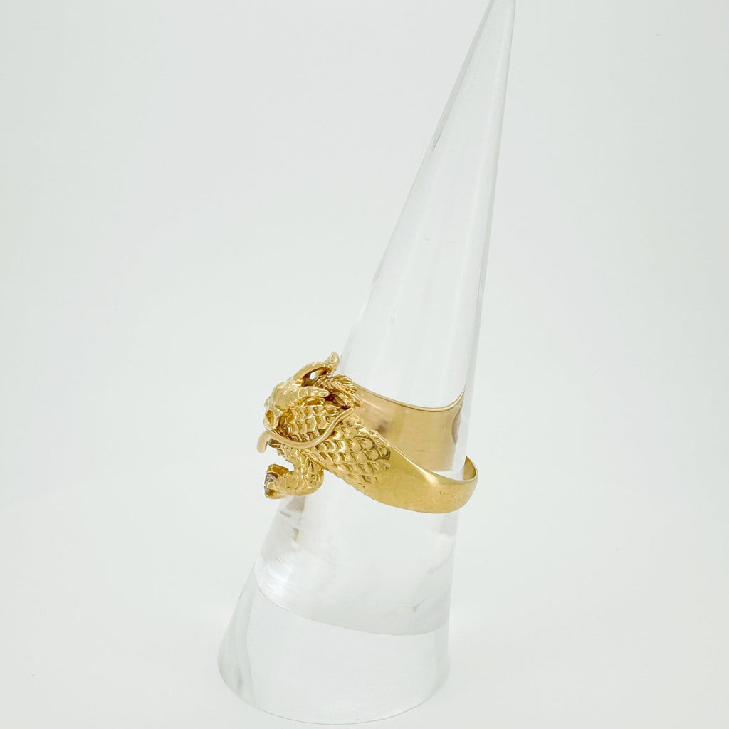 18K Gold Dragon Carved Diamond Ring
