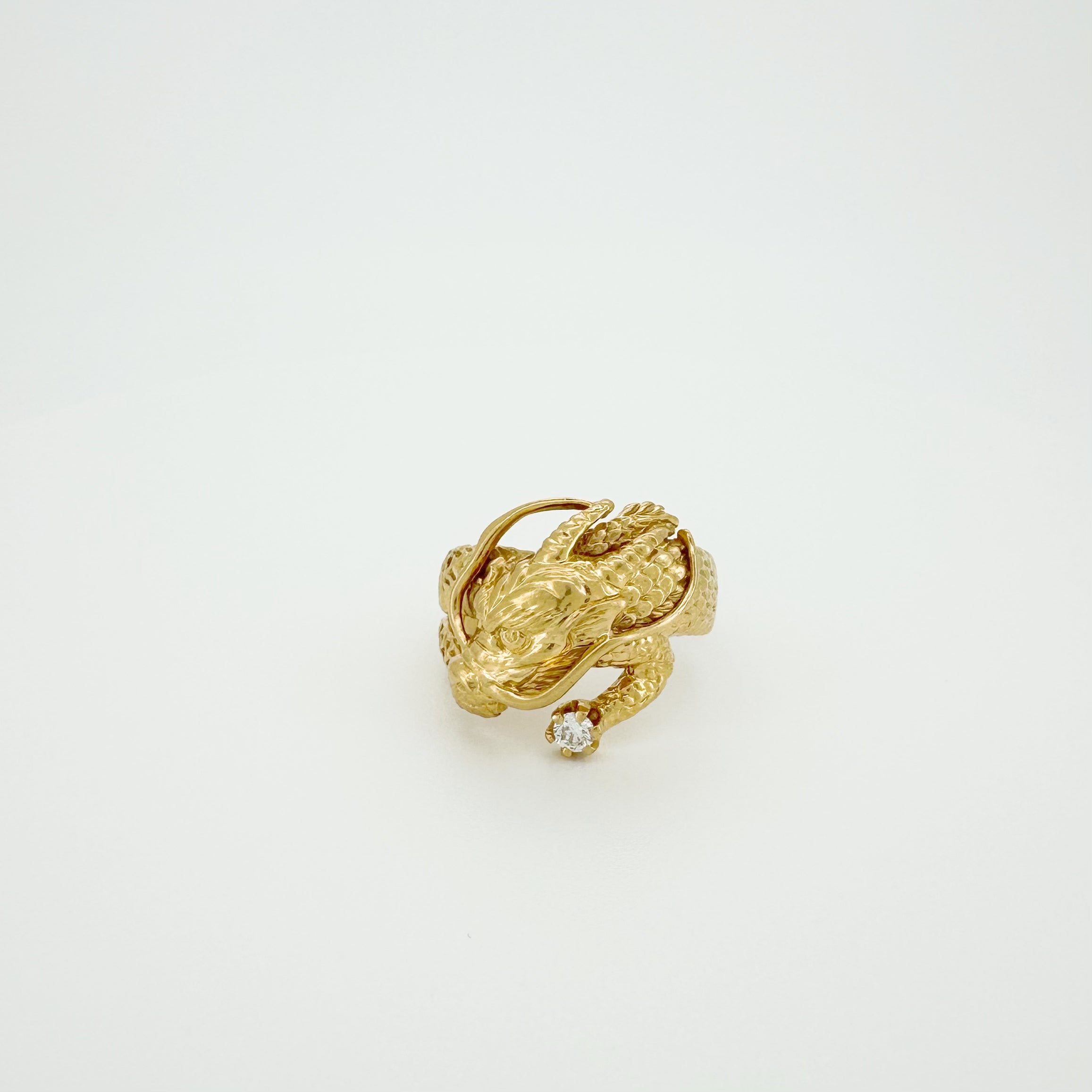 18K Gold Dragon Carved Diamond Ring