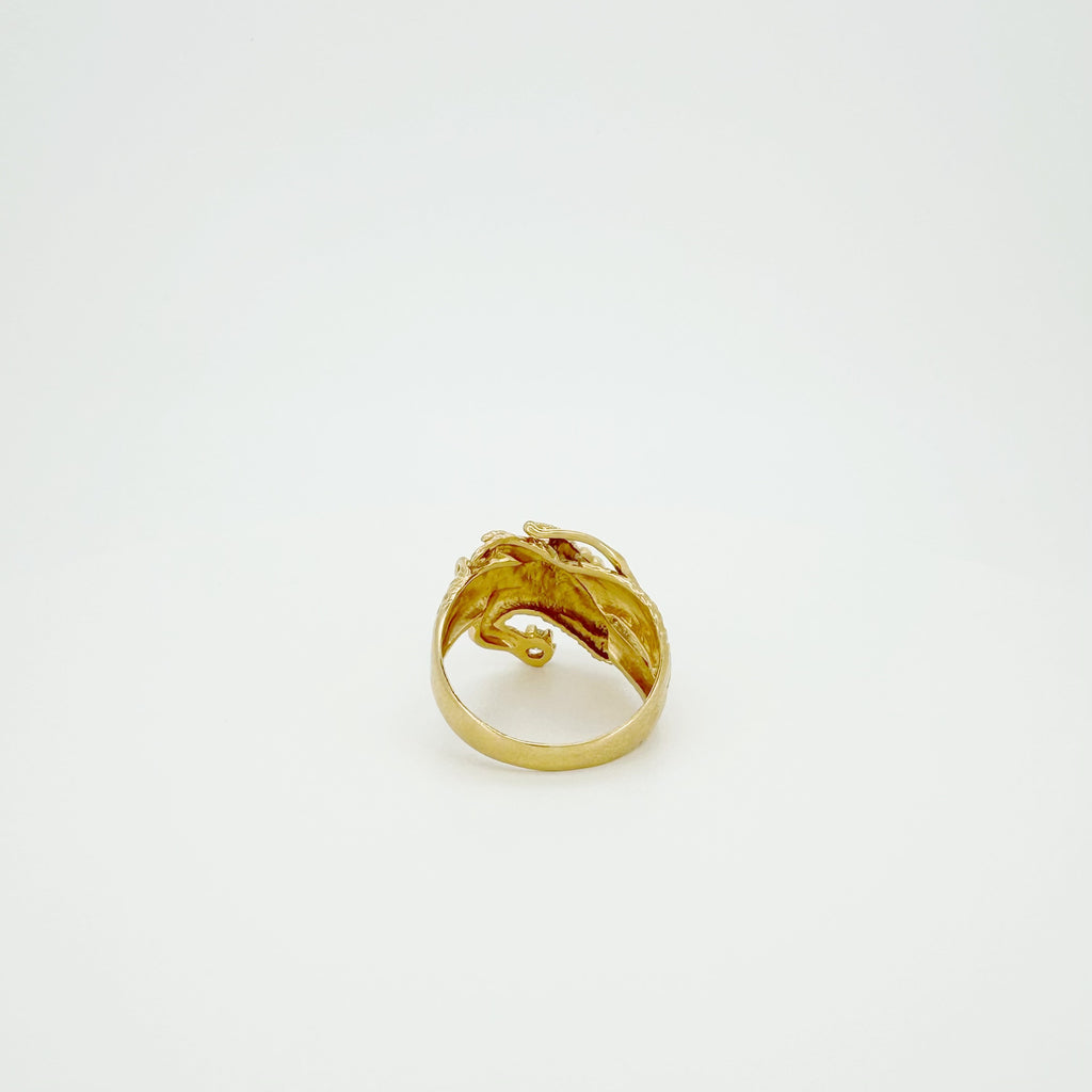 18K Gold Dragon Carved Diamond Ring