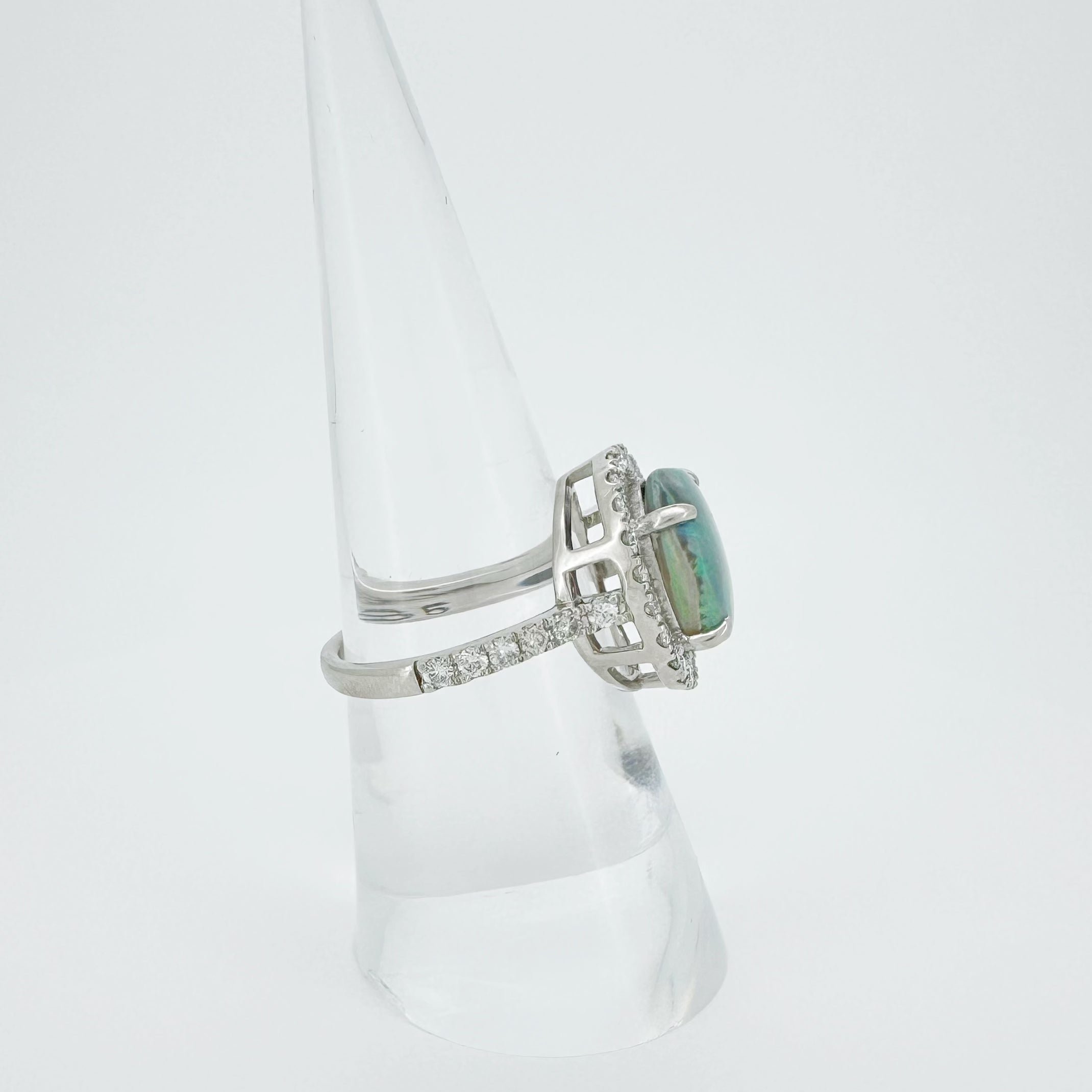 Black Opal 3.393ct Diamond 0.85ct Ring