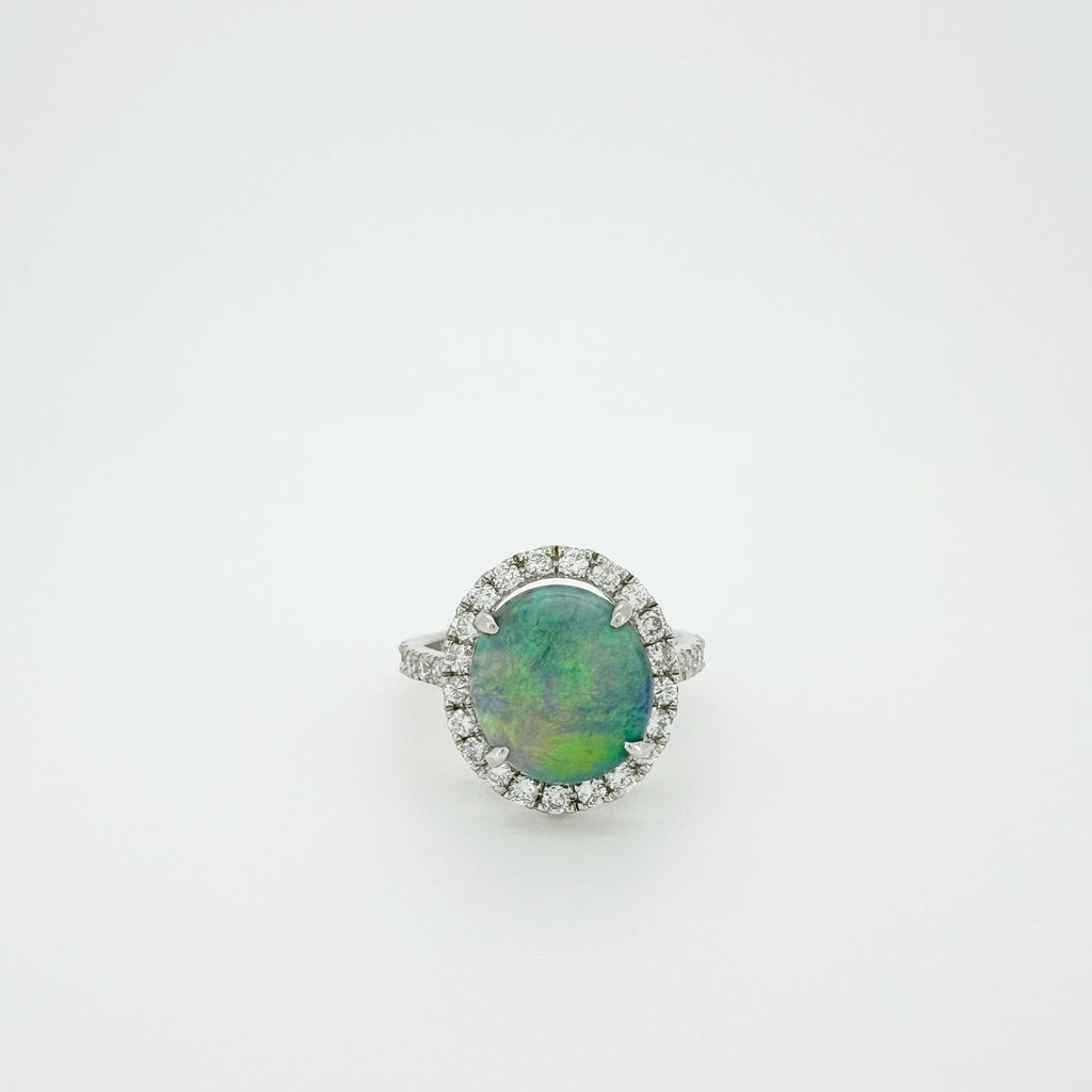 Black Opal 3.393ct Diamond 0.85ct Ring