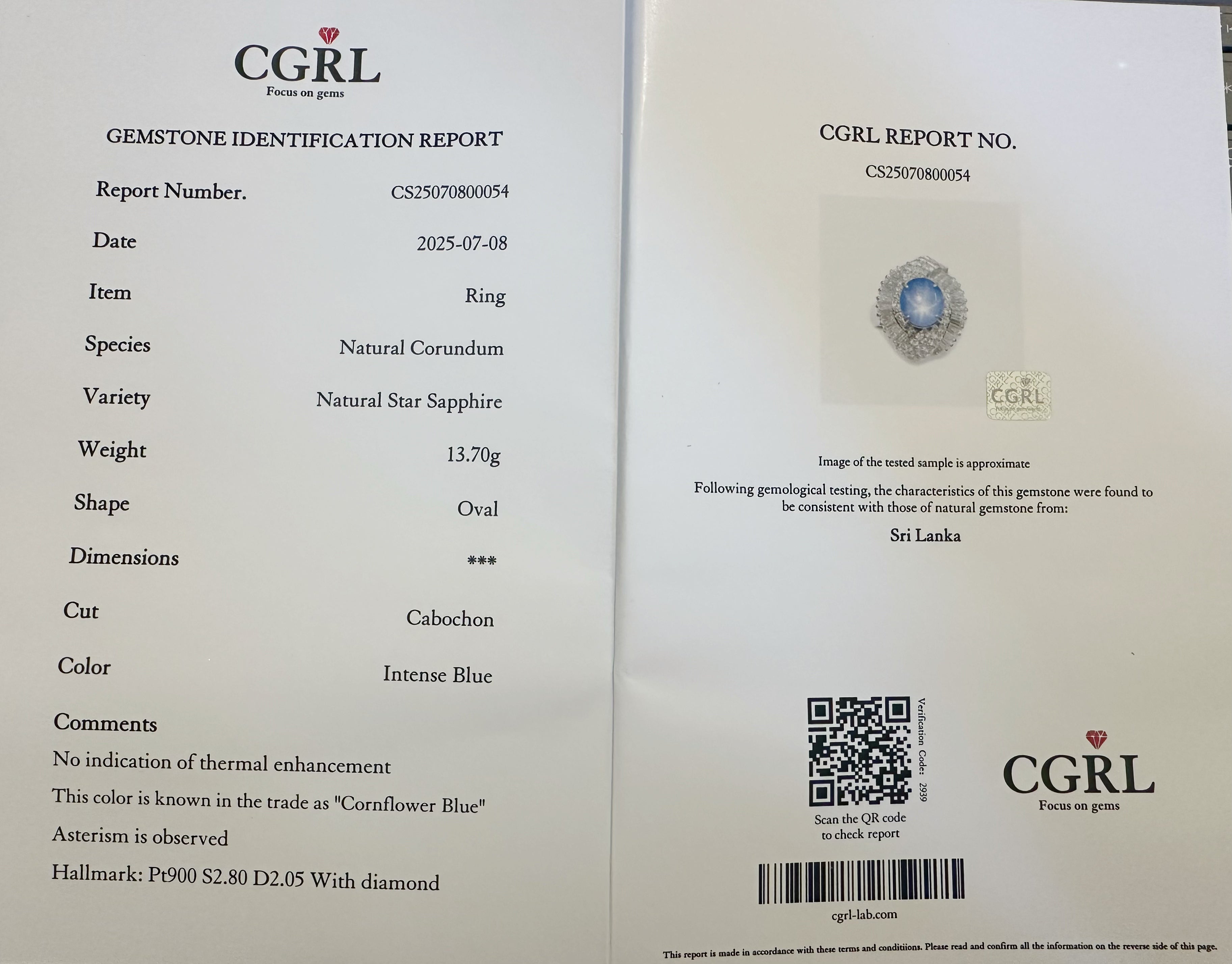 Cornflower Blue Star Sapphire Ring