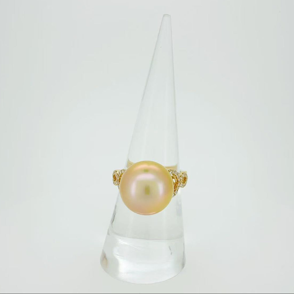 18K Japanese Amami Golden Pearl Diamond Ring