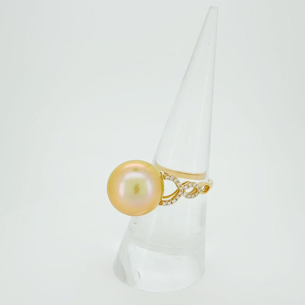 18K Japanese Amami Golden Pearl Diamond Ring