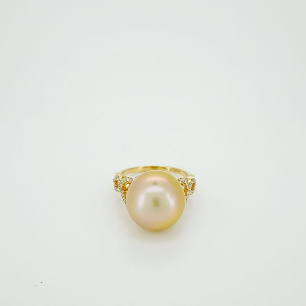 18K Japanese Amami Golden Pearl Diamond Ring