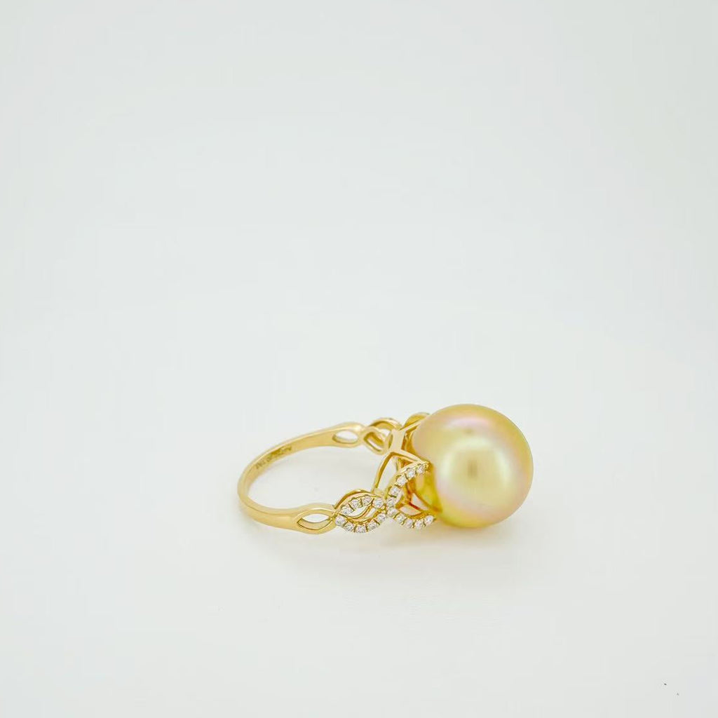 18K Japanese Amami Golden Pearl Diamond Ring