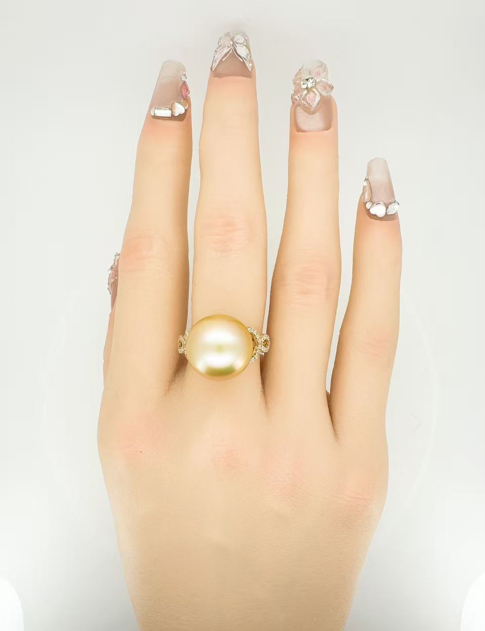 18K Japanese Amami Golden Pearl Diamond Ring