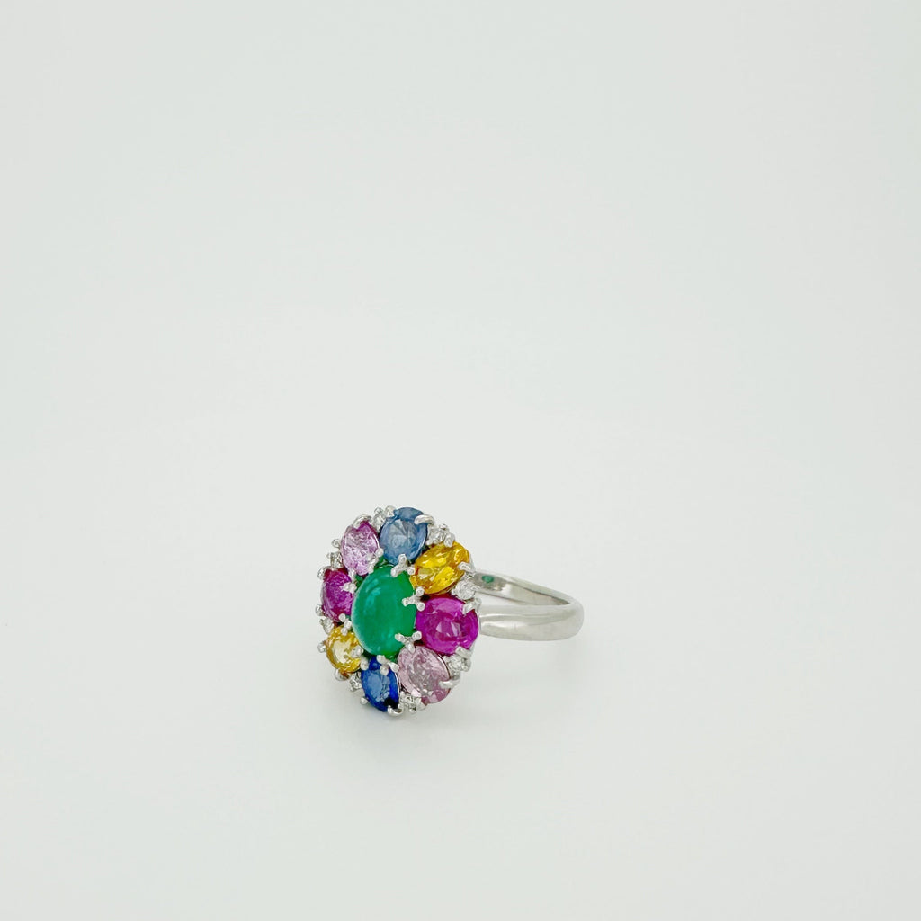 PT900 Multi-Colour Sapphire Emerald Ring