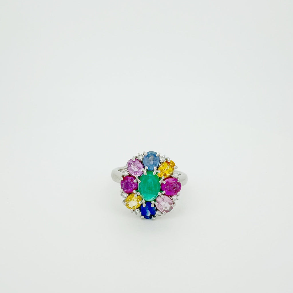 PT900 Multi-Colour Sapphire Emerald Ring