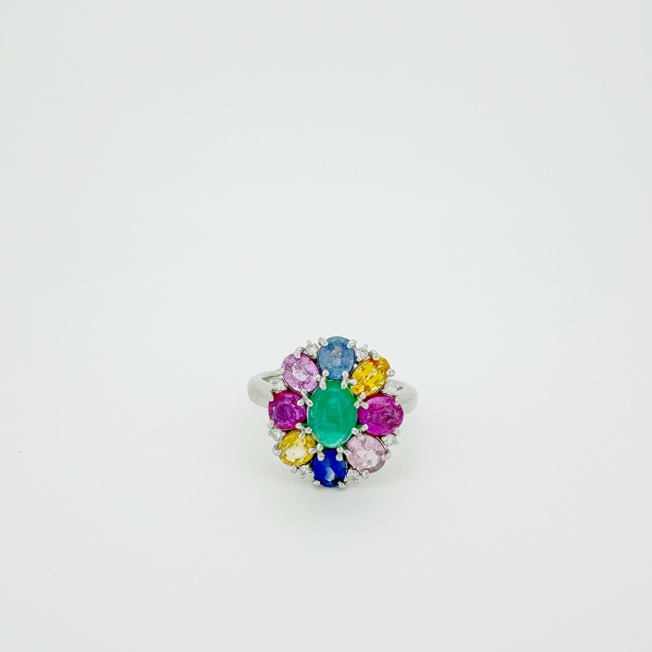 PT900 Multi-Colour Sapphire Emerald Ring