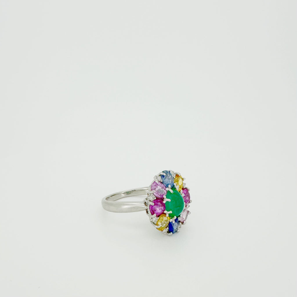PT900 Multi-Colour Sapphire Emerald Ring