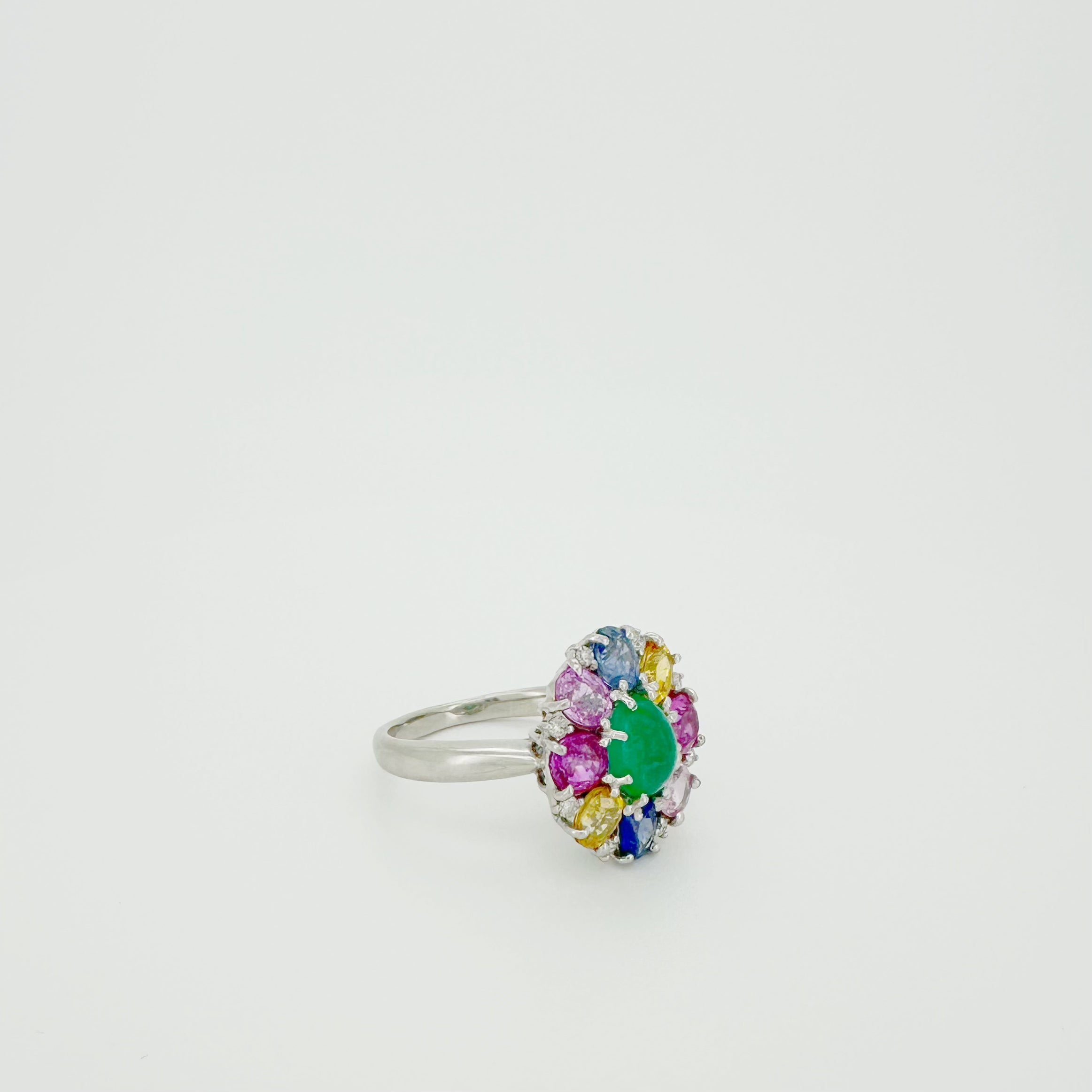 PT900 Multi-Colour Sapphire Emerald Ring