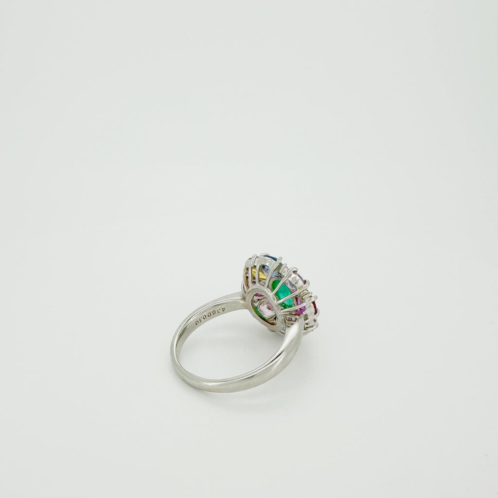 PT900 Multi-Colour Sapphire Emerald Ring