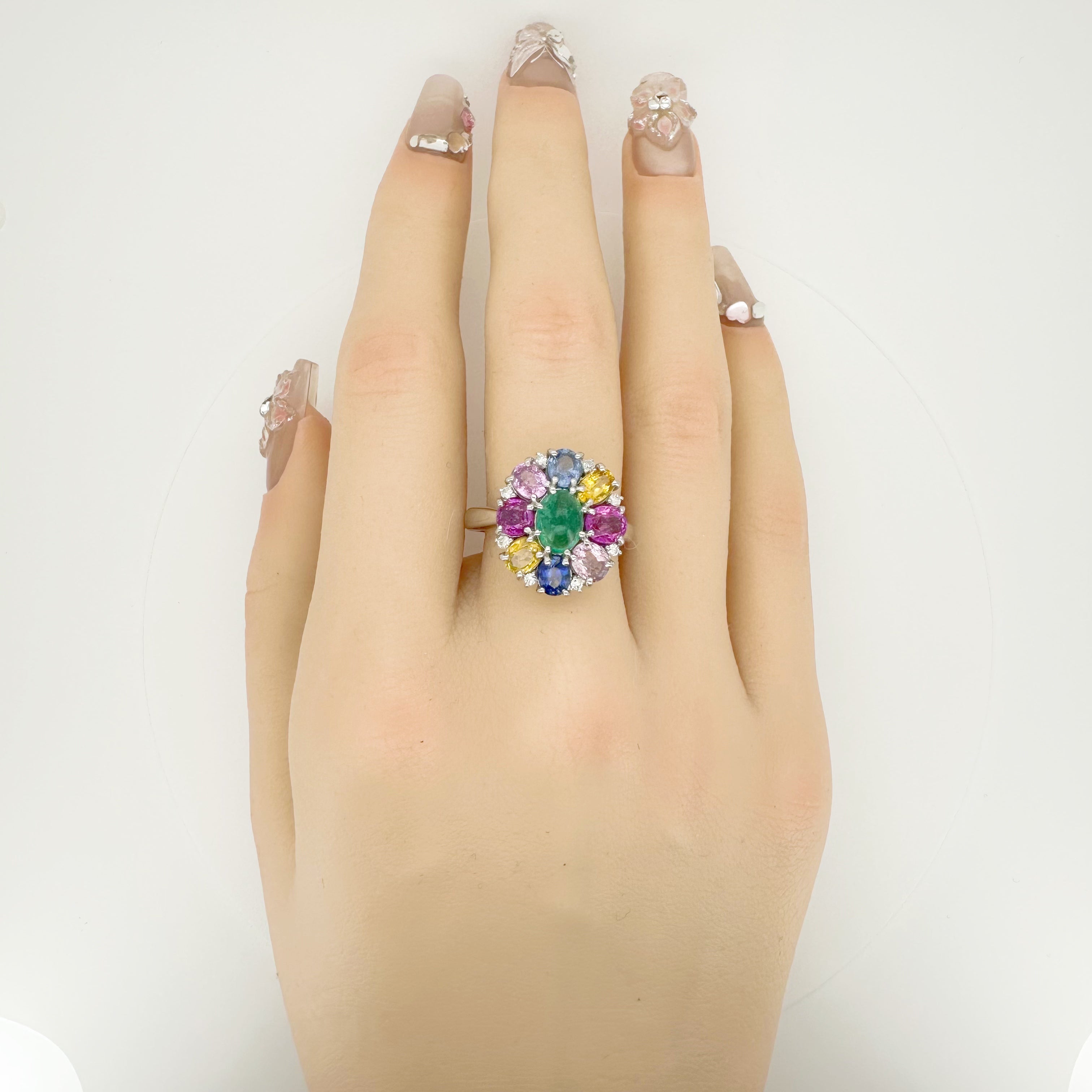 PT900 Multi-Colour Sapphire Emerald Ring