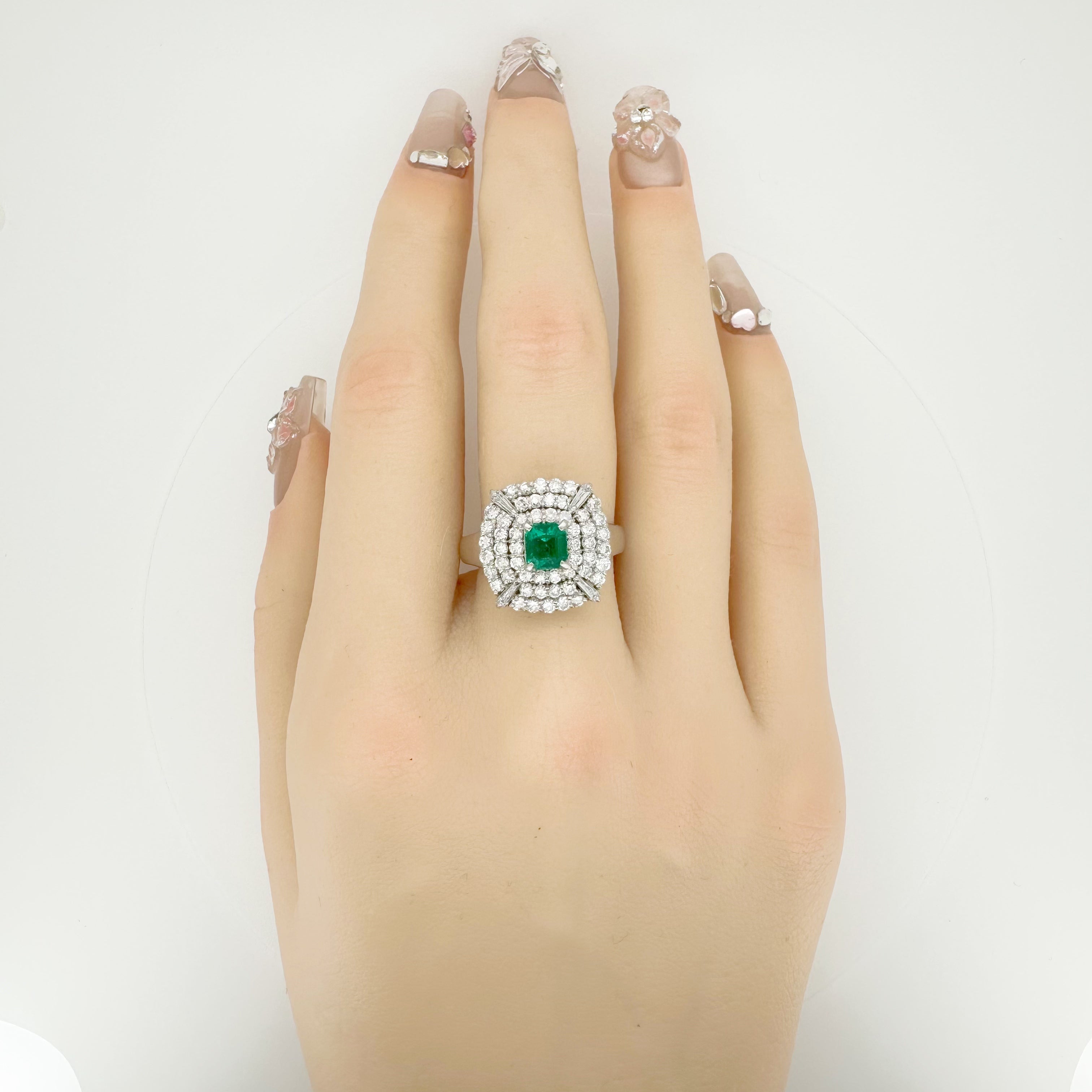 PT900  0.50ct Emerald 1.05ct Diamond Ring