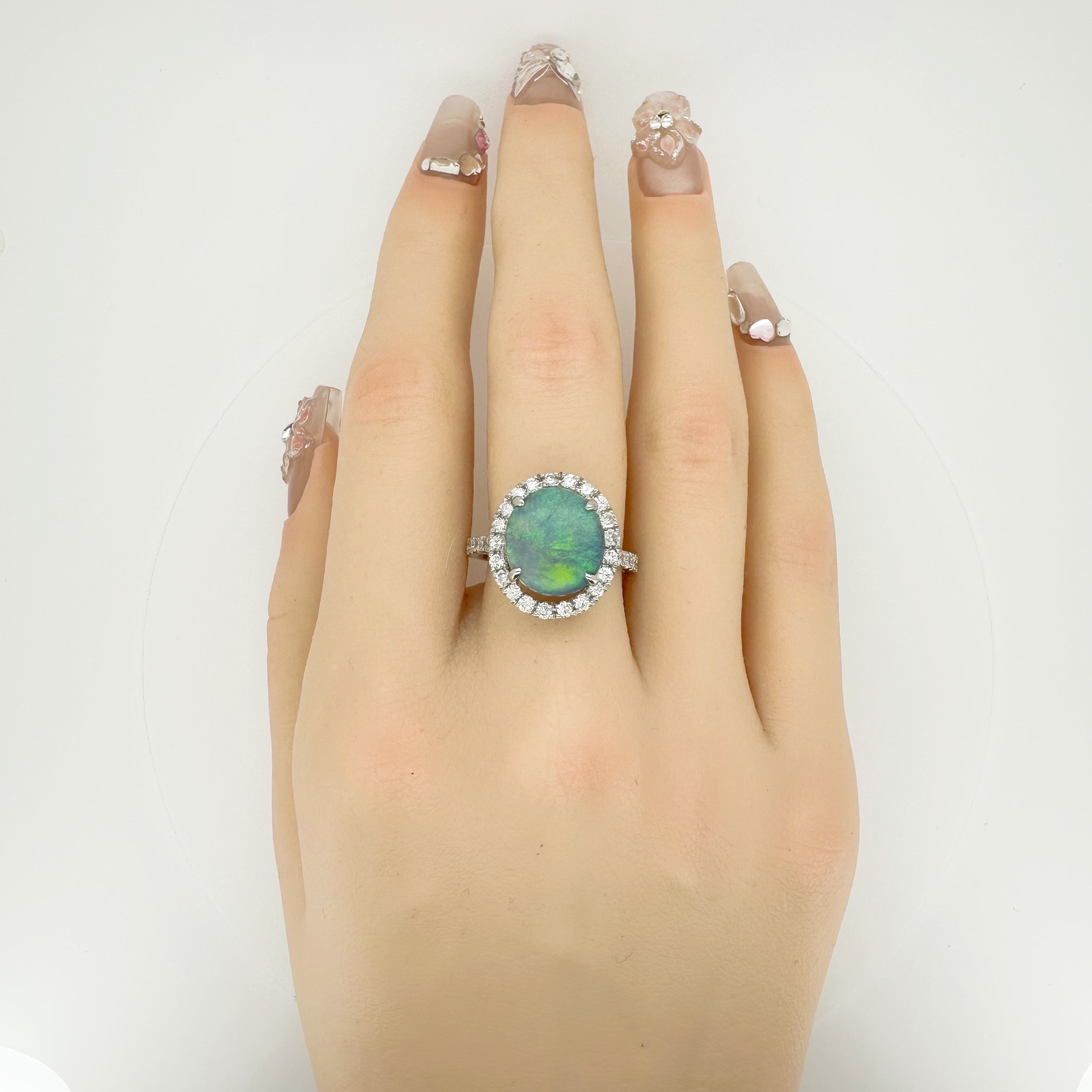 Black Opal 3.393ct Diamond 0.85ct Ring