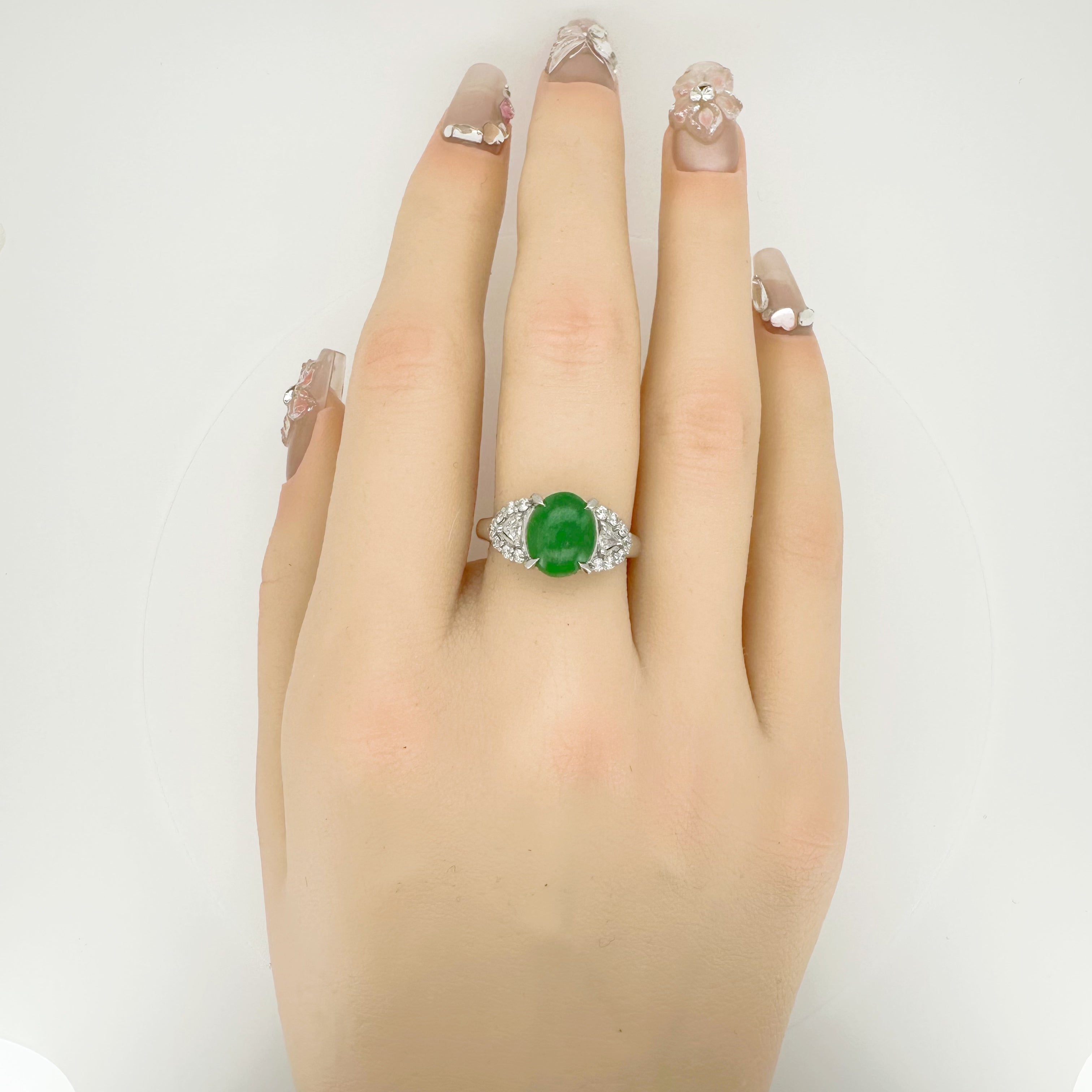 PT900 Natural Jadeite Diamond Ring