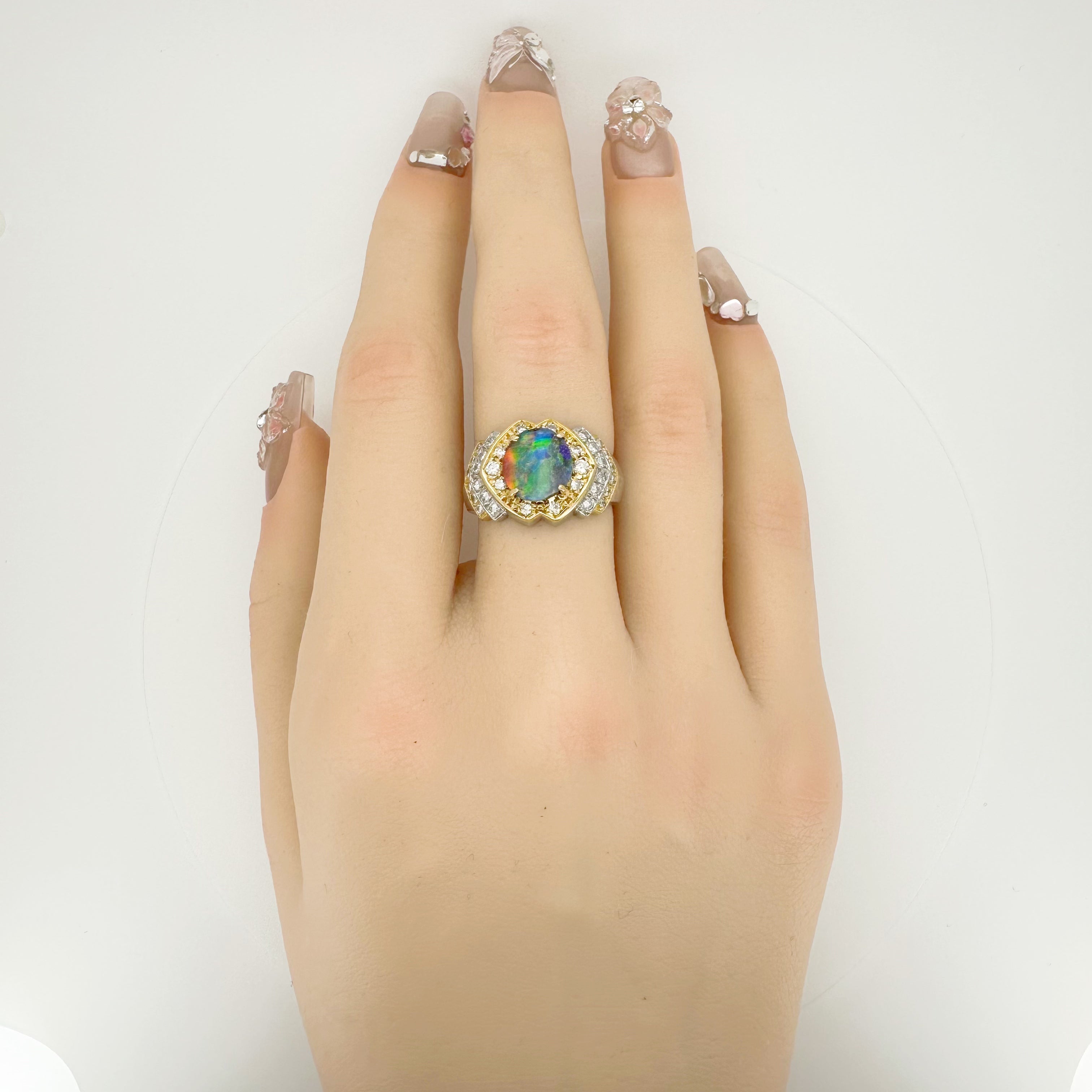 PT900 18K Natural Black Opal Diamond Ring