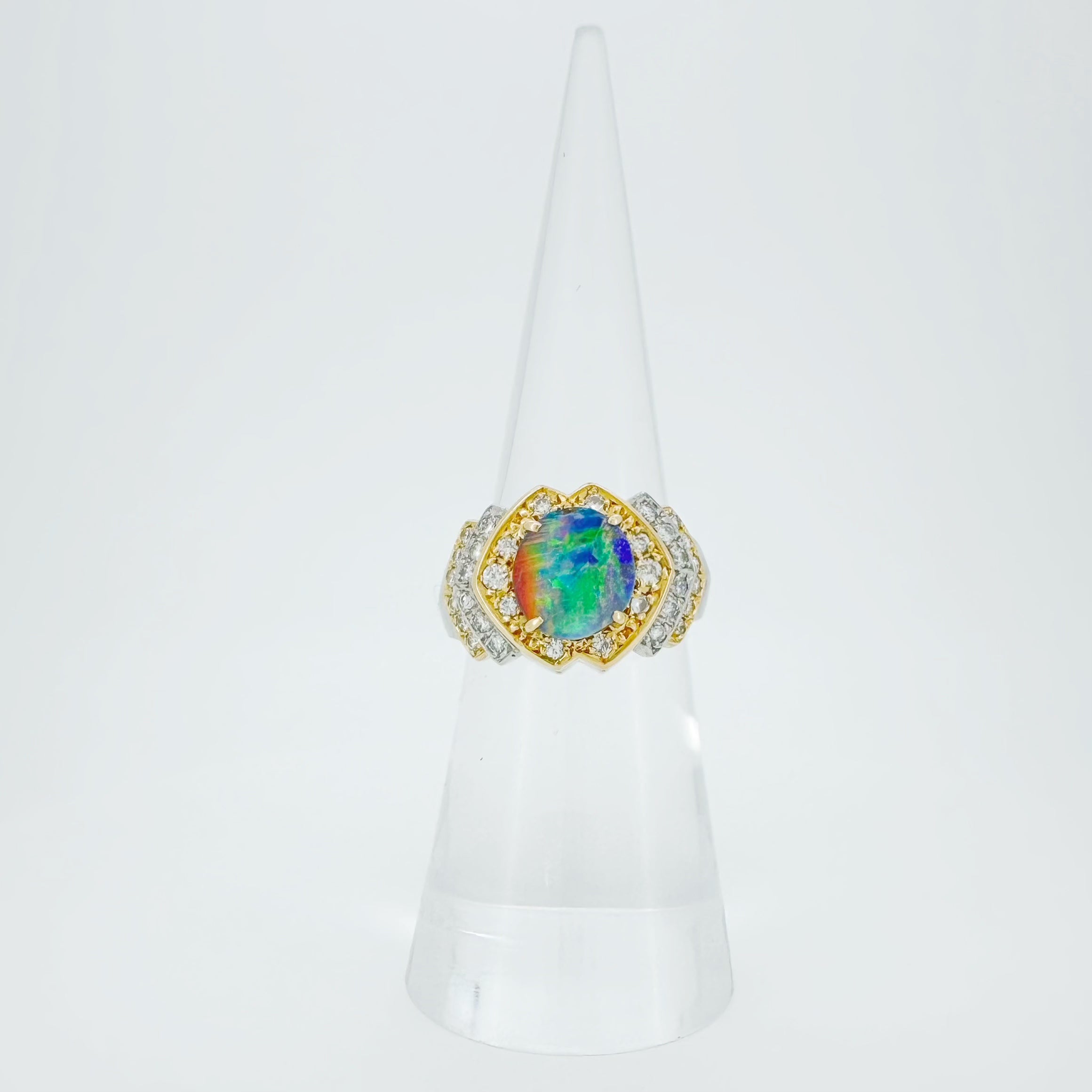 PT900 18K Natural Black Opal Diamond Ring